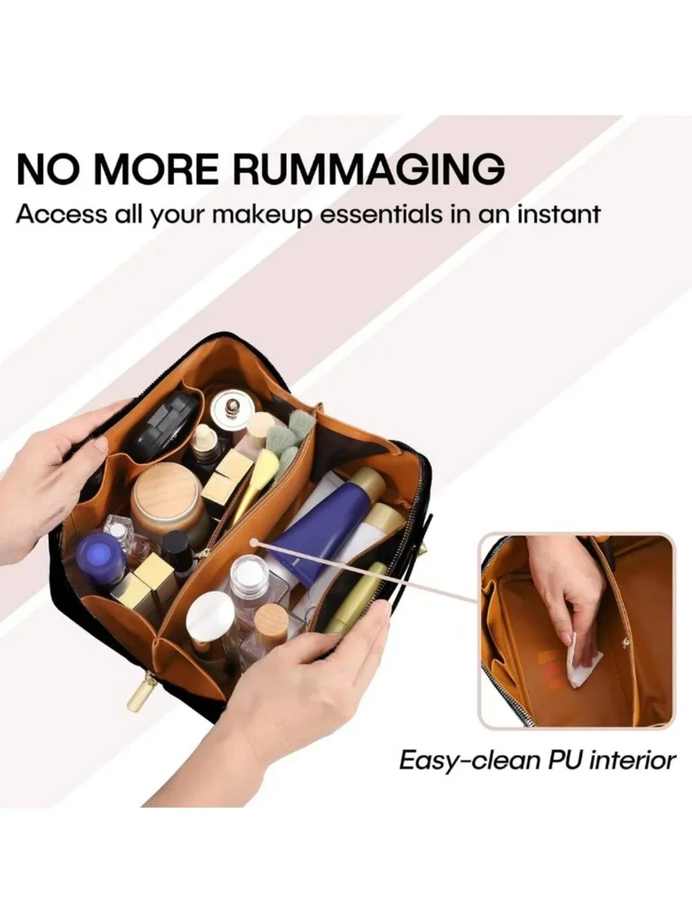 Large Capacity Waterproof Makeup Bag - Portable Travel Organizer with Dividers